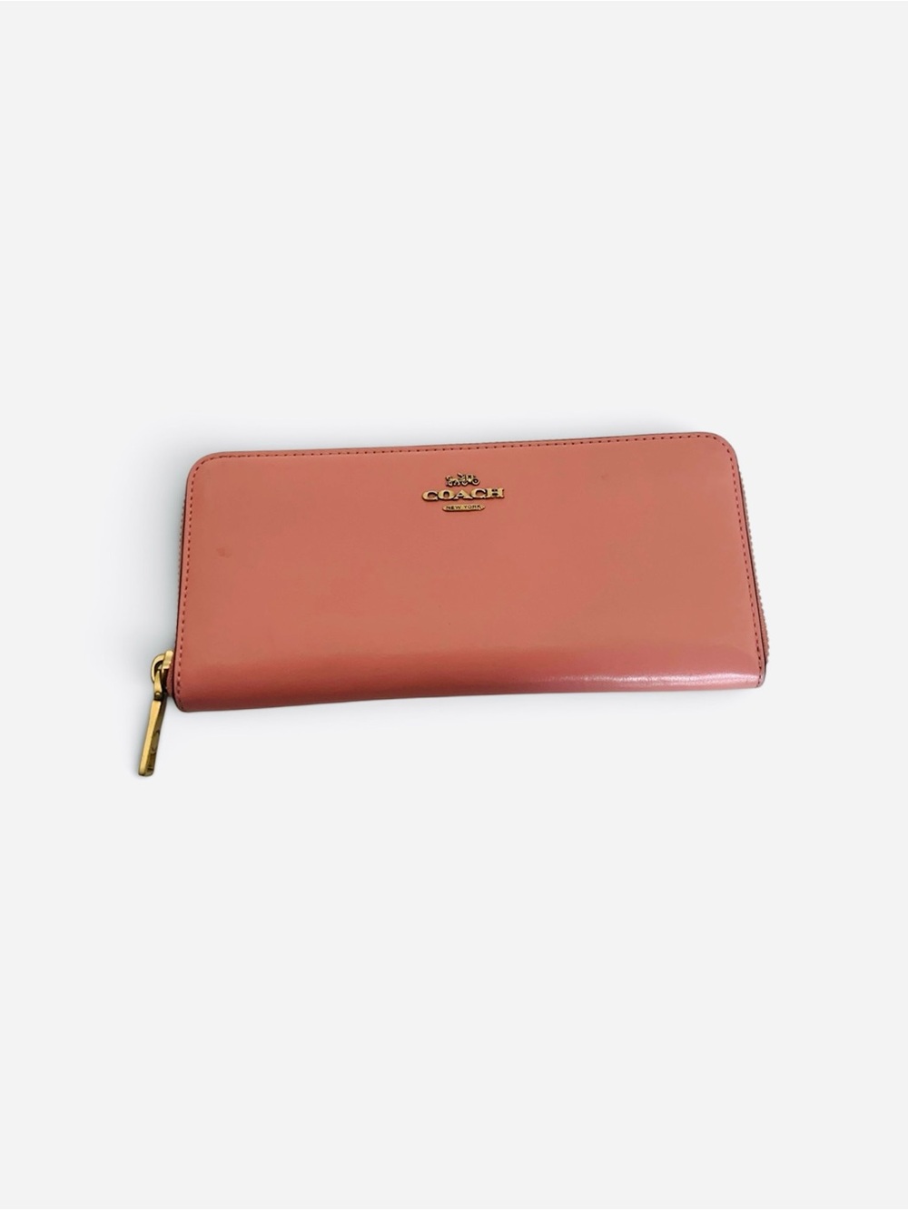 Coach Rose-Pink Zip Around Leather Wallet with Gold Hardware